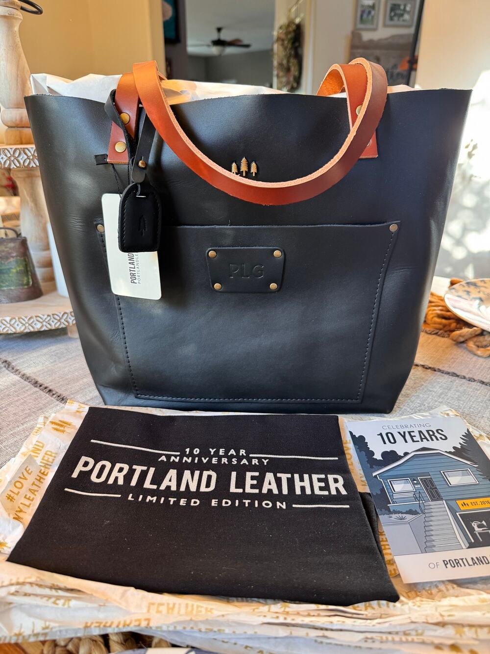 Portland Leather Large Tote 10th Anniversary Black Tote Bundle